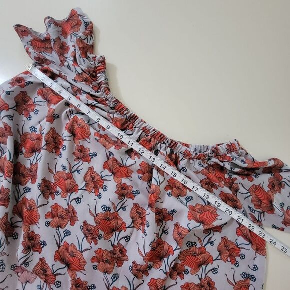 ASTR The Label Red Poppy Print Off Shoulder Crop Top Blouse - Picture 6 of 16
